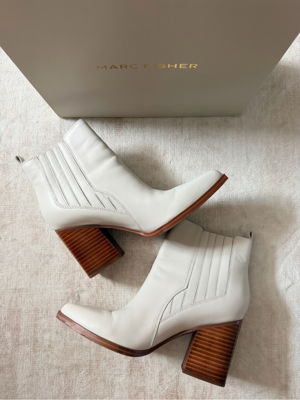 Marc Fisher White Leather Chelsea Ankle Boots | Block Heel